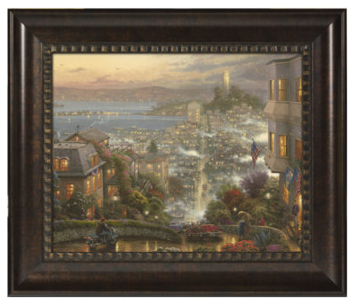 San Francisco, Lombard Street - 16" x 20" Brushstroke Vignette (Rich Burl Frame)