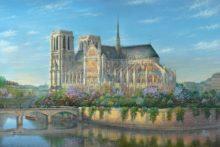 Painting of Notre Dame by Thomas Kinkade Studios.
