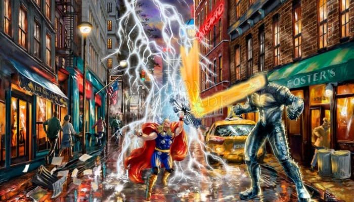 Slide for Marvel Thor painting by Thomas Kinkade Studios.
